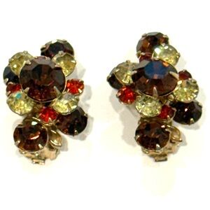 Vintage Brown Crystal clip on Earrings